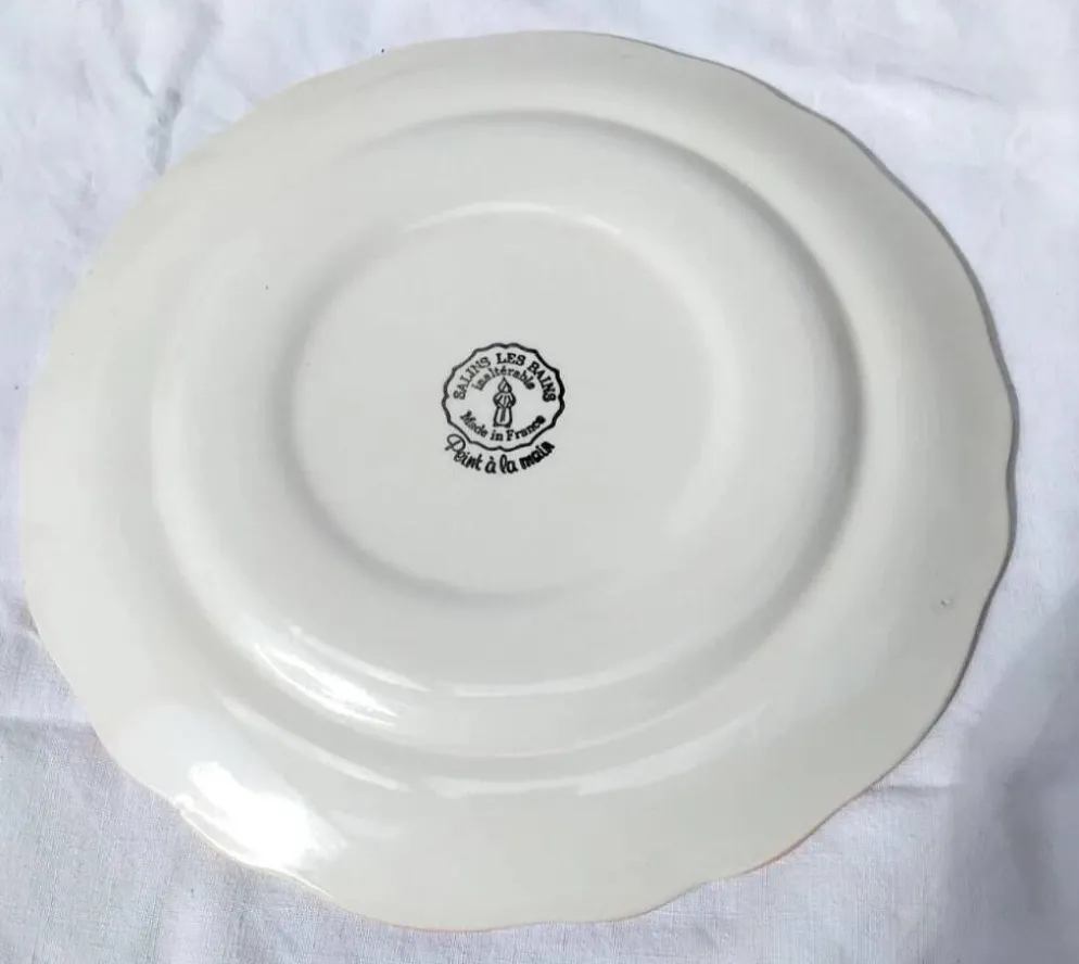 Paire d'assiettes plates vintage Salins les Bains peintes à la main