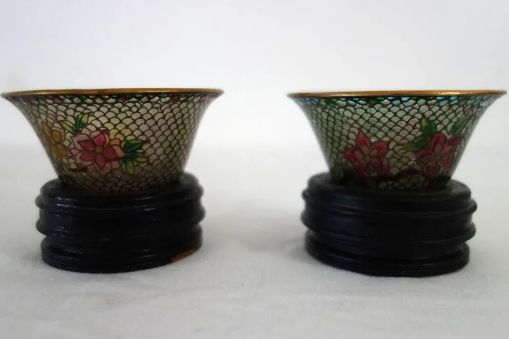 Paire de bols vintage Plique-à-jour émail cloisonné, Chine