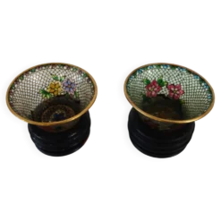 Paire de bols vintage Plique-à-jour émail cloisonné, Chine