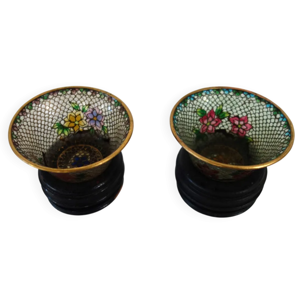 Paire de bols vintage Plique-à-jour émail cloisonné, Chine