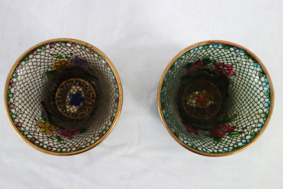 Paire de bols vintage Plique-à-jour émail cloisonné, Chine