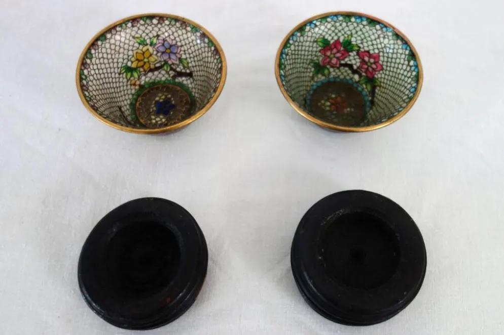 Paire de bols vintage Plique-à-jour émail cloisonné, Chine