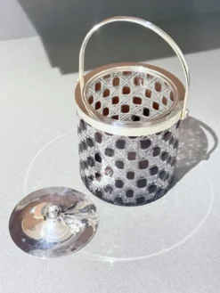 Paire de boîtes à biscuits, seaux à glace vintage en cristal taillé et métal argenté
