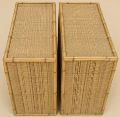 Paire de bouts de canapé / Meubles bar en bambou et cannage (Années 70