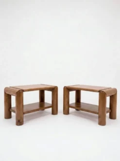 Paire de chevets brutalistes en orme massif Atelier Chauvin- 1970