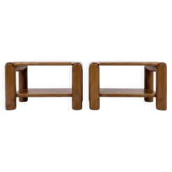 Paire de chevets brutalistes en orme massif Atelier Chauvin- 1970