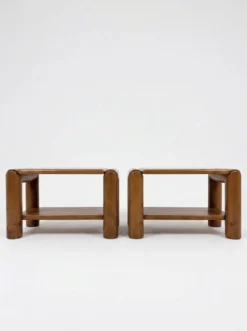 Paire de chevets brutalistes en orme massif Atelier Chauvin- 1970