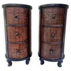 Paire de chevets Cylindriques ou chevets tambours en bois exotique.