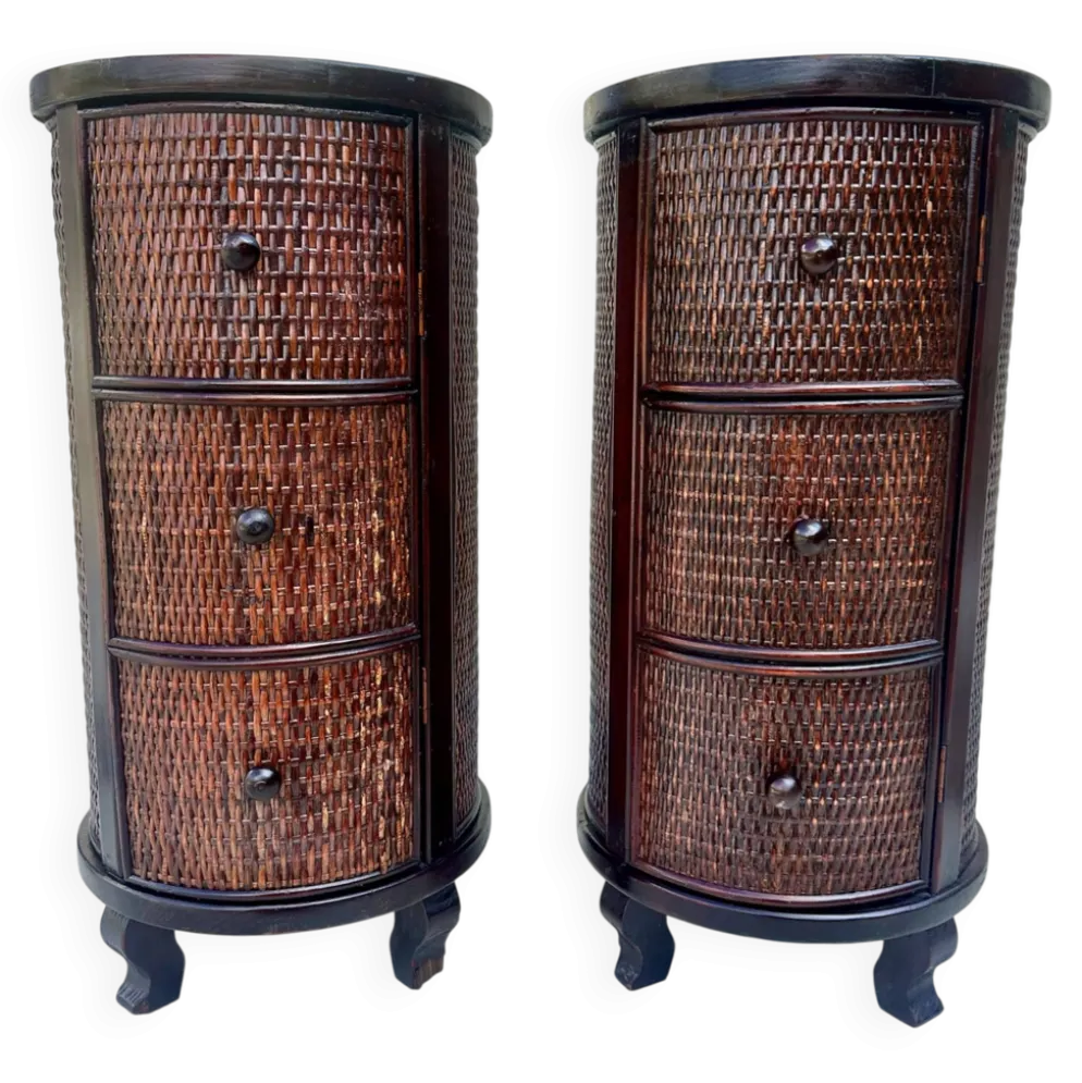 Paire de chevets Cylindriques ou chevets tambours en bois exotique.