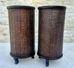 Paire de chevets Cylindriques ou chevets tambours en bois exotique.