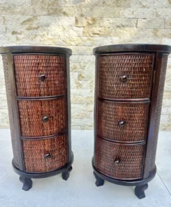 Paire de chevets Cylindriques ou chevets tambours en bois exotique.