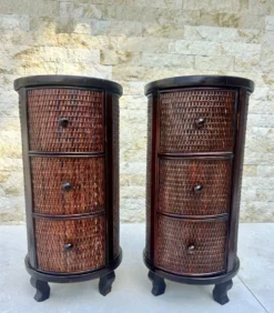 Paire de chevets Cylindriques ou chevets tambours en bois exotique.