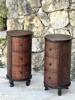 Paire de chevets Cylindriques ou chevets tambours en bois exotique.