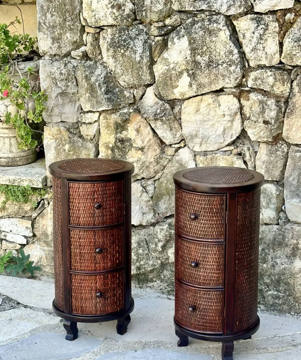 Paire de chevets Cylindriques ou chevets tambours en bois exotique.