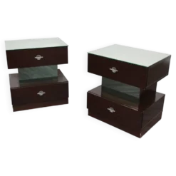 Paire de chevets en ébène design cubique années 80