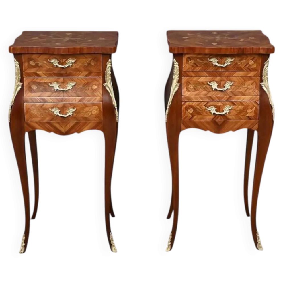 Paire de chevets en marqueterie, style Louis XV – Milieu XXe