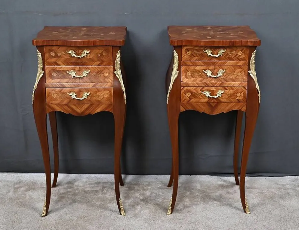Paire de chevets en marqueterie, style Louis XV – Milieu XXe