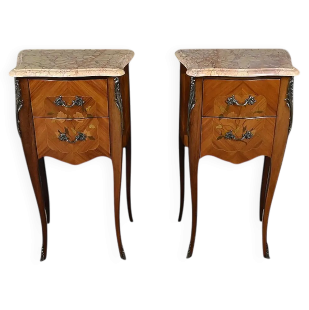 Paire de chevets en marqueterie de bois de rose, style Louis XV – 2ème partie XXe