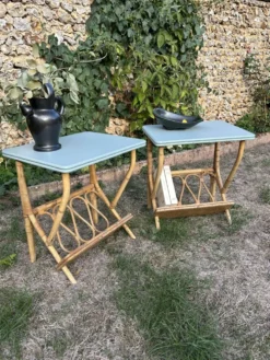 Paire de chevets en rotin vintage 1960
