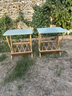 Paire de chevets en rotin vintage 1960