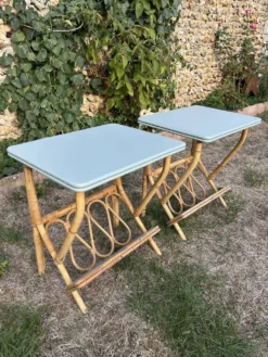 Paire de chevets en rotin vintage 1960