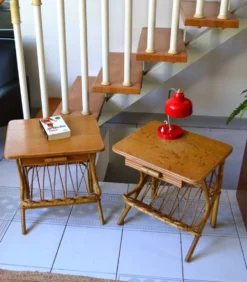Paire de chevets rotin bambou années 70
