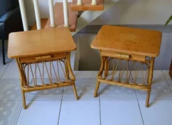 Paire de chevets rotin bambou années 70