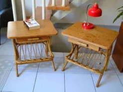 Paire de chevets rotin bambou années 70