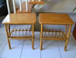Paire de chevets rotin bambou années 70