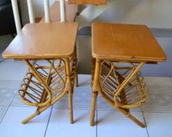Paire de chevets rotin bambou années 70