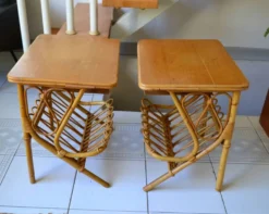 Paire de chevets rotin bambou années 70