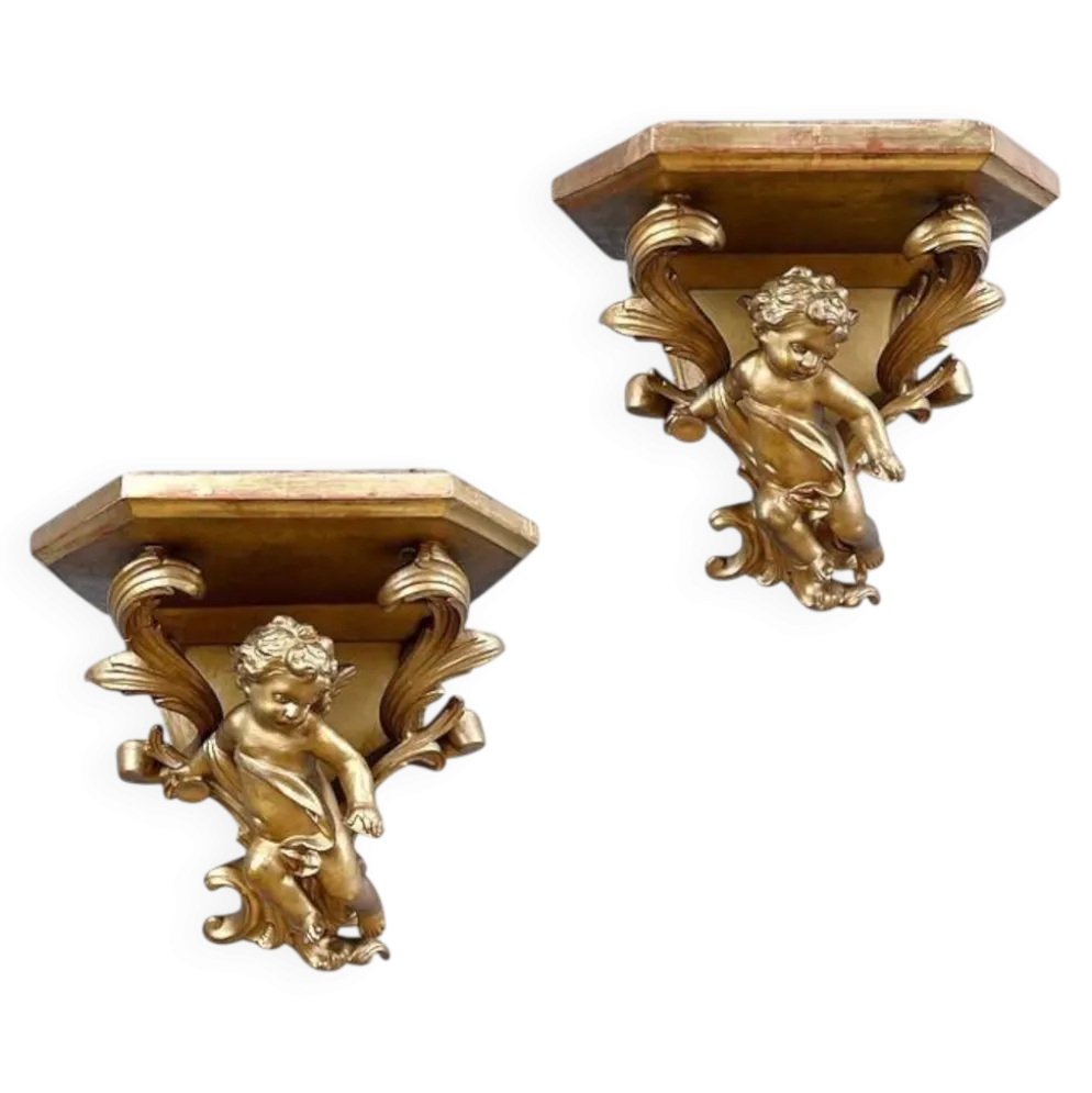 Paire de consoles d’applique en bois doré – fin XIXe