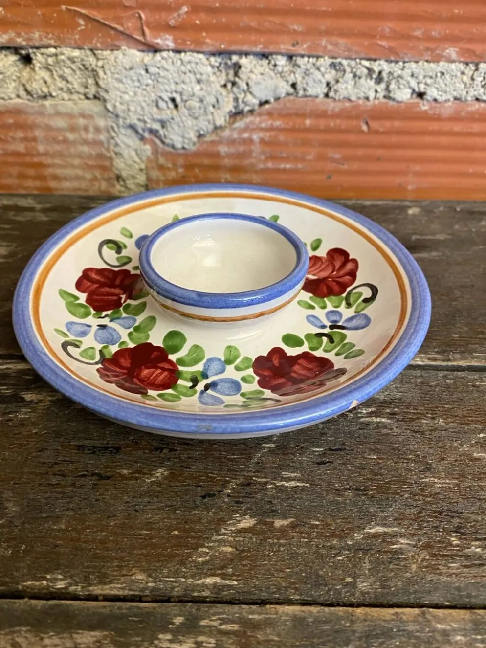 Paire de coquetiers ancien graf stoob keramik céramique polychrome vin