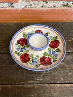 Paire de coquetiers ancien graf stoob keramik céramique polychrome vin