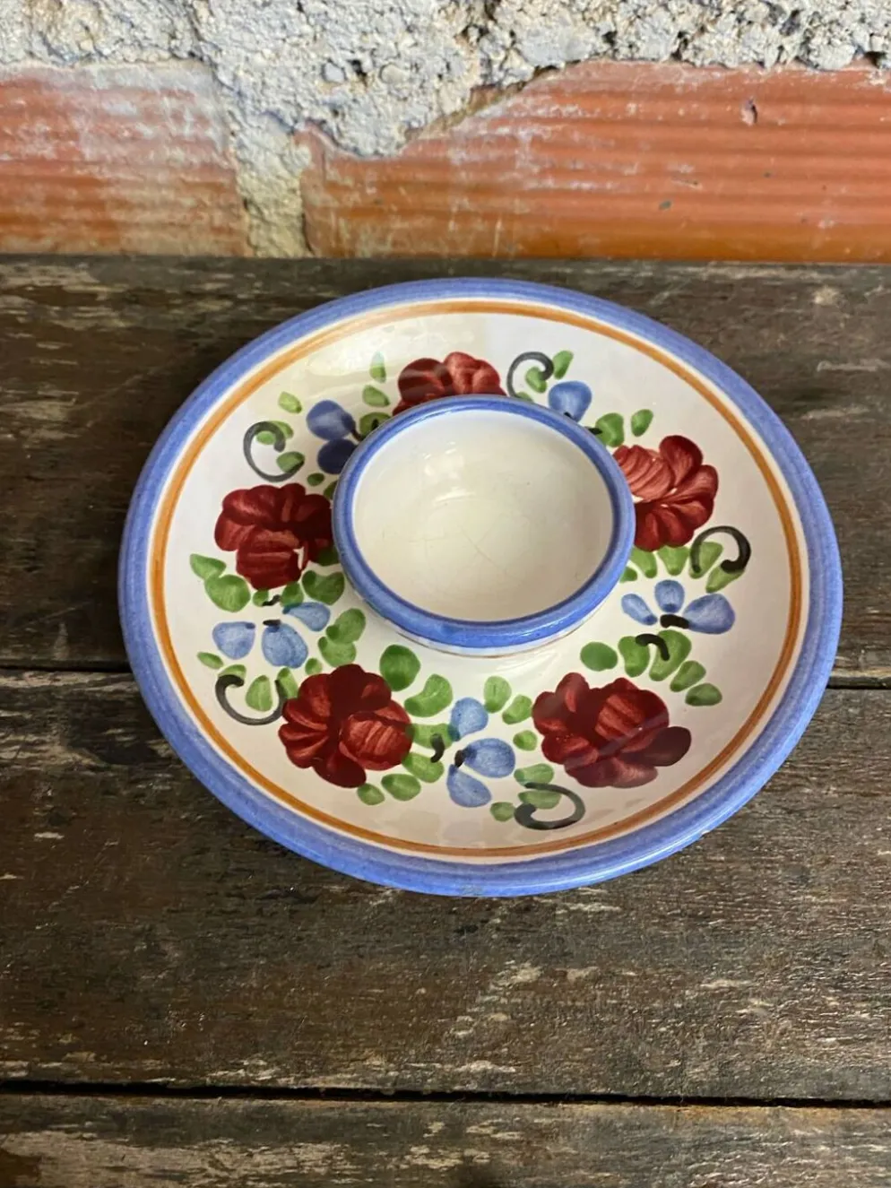 Paire de coquetiers ancien graf stoob keramik céramique polychrome vin
