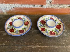 Paire de coquetiers ancien graf stoob keramik céramique polychrome vin