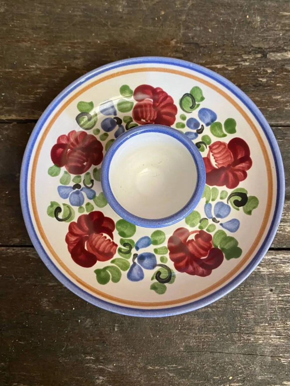 Paire de coquetiers ancien graf stoob keramik céramique polychrome vin