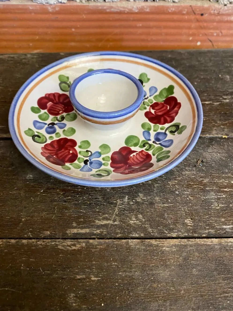 Paire de coquetiers ancien graf stoob keramik céramique polychrome vin