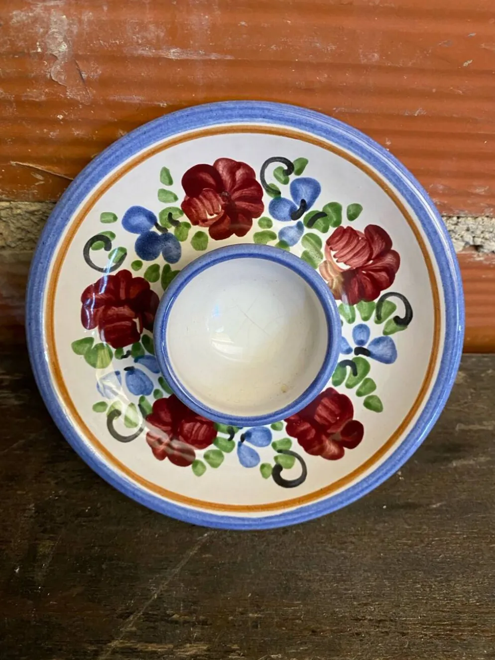 Paire de coquetiers ancien graf stoob keramik céramique polychrome vin
