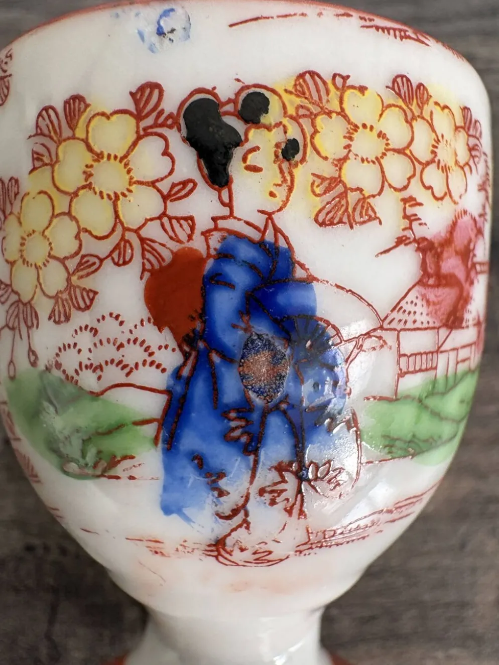 Paire de coquetiers anciens en porcelaine japonaise Kutani