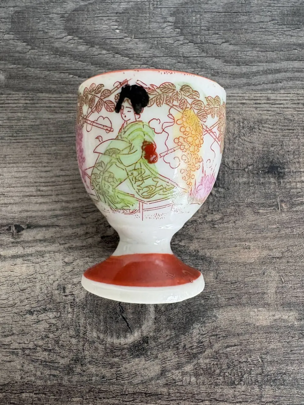 Paire de coquetiers anciens en porcelaine japonaise Kutani