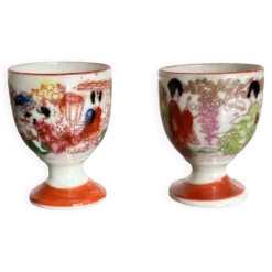 Paire de coquetiers anciens en porcelaine japonaise Kutani