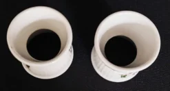 Paire de coquetiers diabolos porcelaine décor aux barbeaux XXème