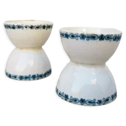 Paire de coquetiers faïence terre de fer vintage