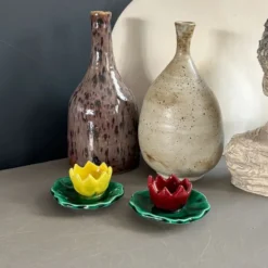 Paire de coquetiers nénuphars Cerenne Vallauris signés