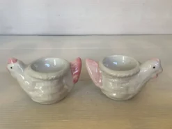 Paire de coquetiers poules