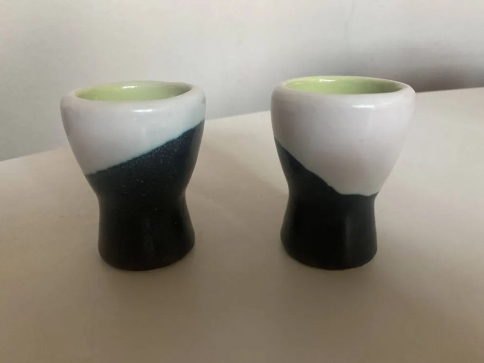 paire de coquetiers Vallauris 196O doublés verts