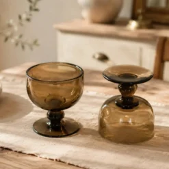 Paire de coupes vintage en verre fumé brun – années 60-70