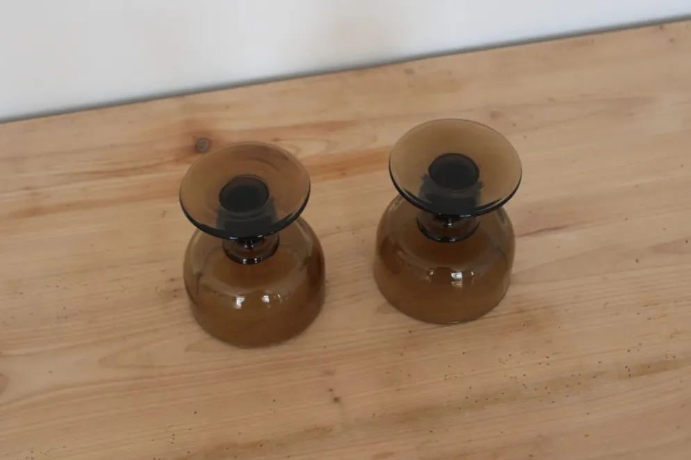 Paire de coupes vintage en verre fumé brun – années 60-70