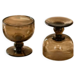 Paire de coupes vintage en verre fumé brun – années 60-70